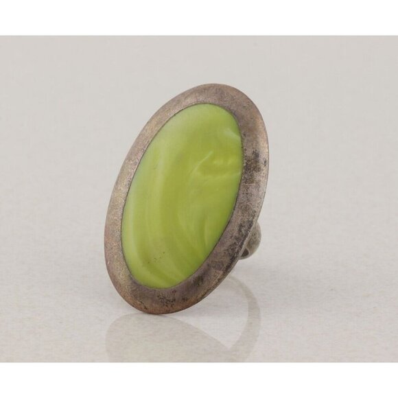 Sterling Silver Large Yellow Mother of Pearl Ring Size 7 - Picture 3 of 5